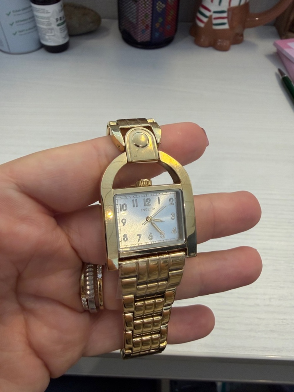 Invicta Gold Tone Bracelet Watch with White Dial